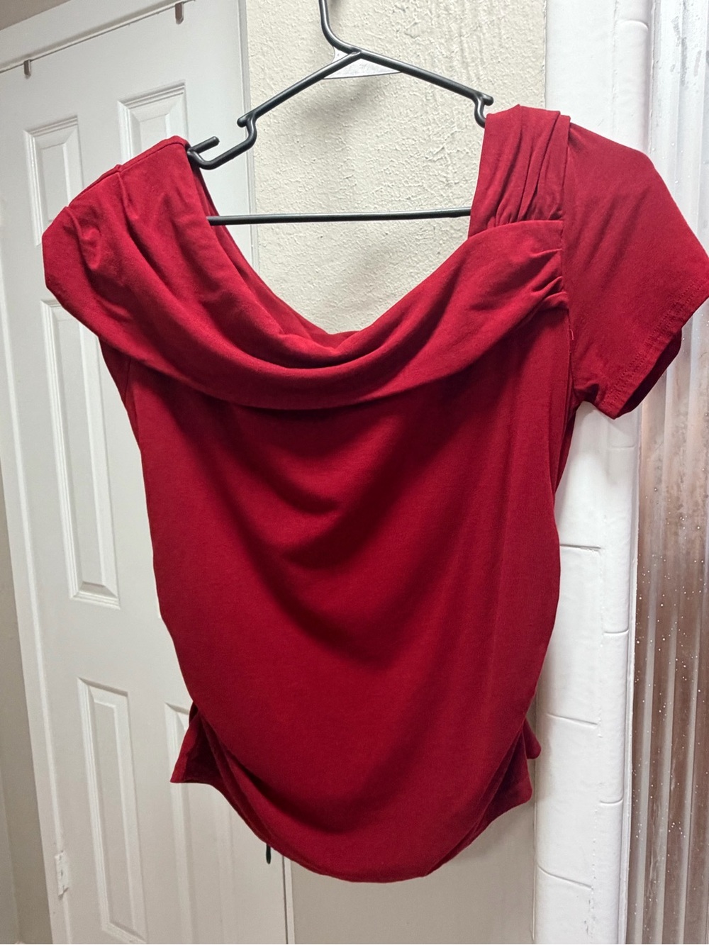 Draped Off-Shoulder Red Women's Top